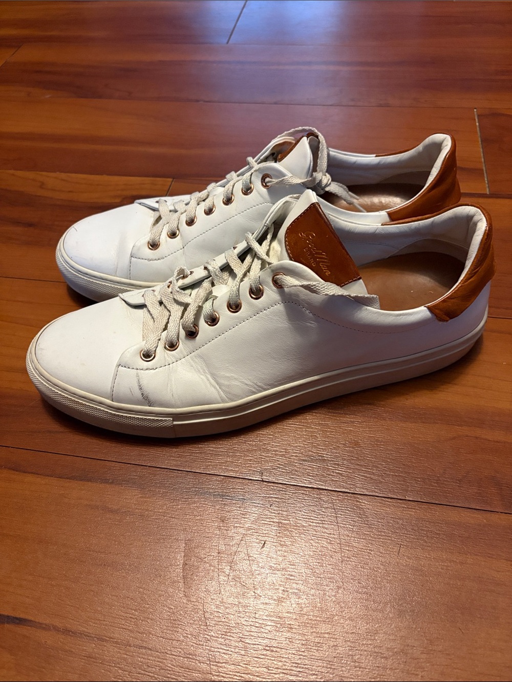 Good Man Brand White Leather Sneakers with Brown Accents Sz 12